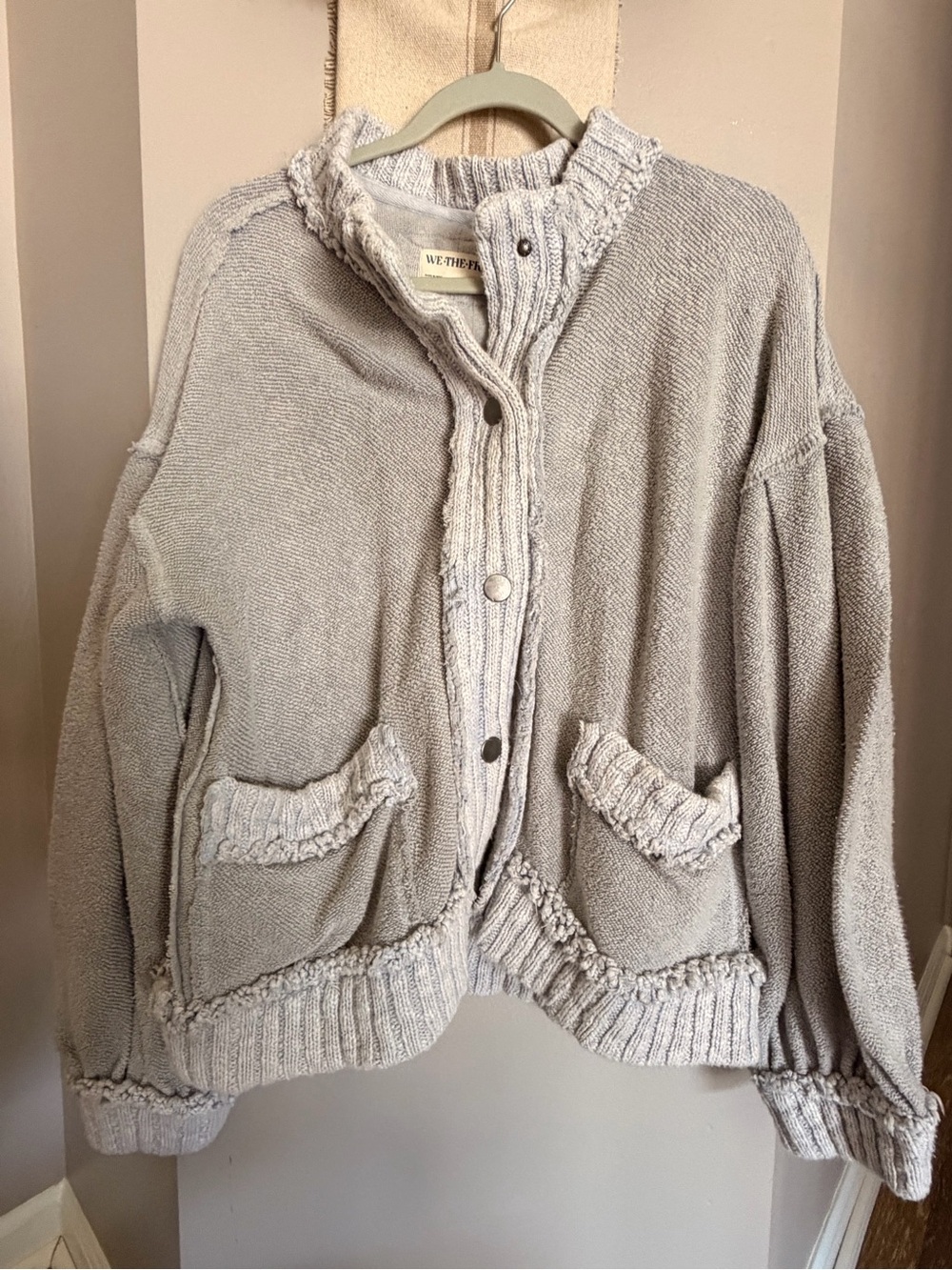 We The Free Quiet Grey Knit Snap-Front Cardigan